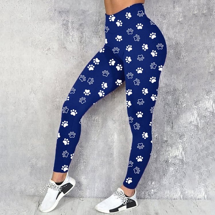 Vefave Dog Paw Print Casual Leggings