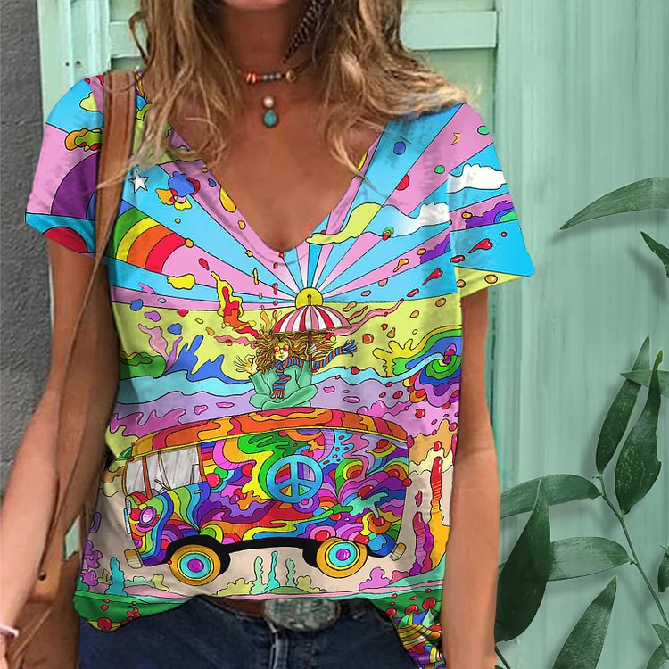 Hippie Art Print Short Sleeve T-Shirt