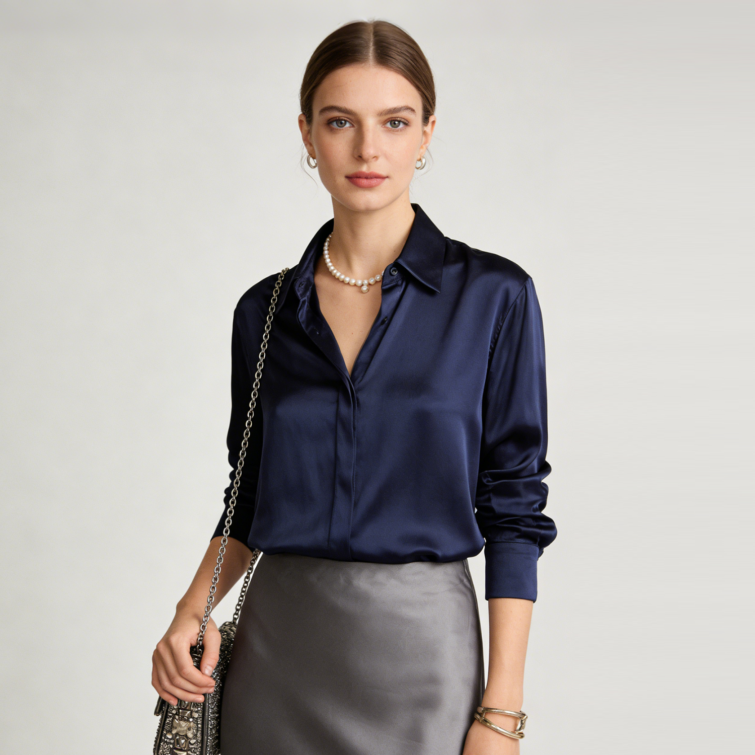 Women's Washable Stretch Silk Square Neck Blouse REAL SILK LIFE