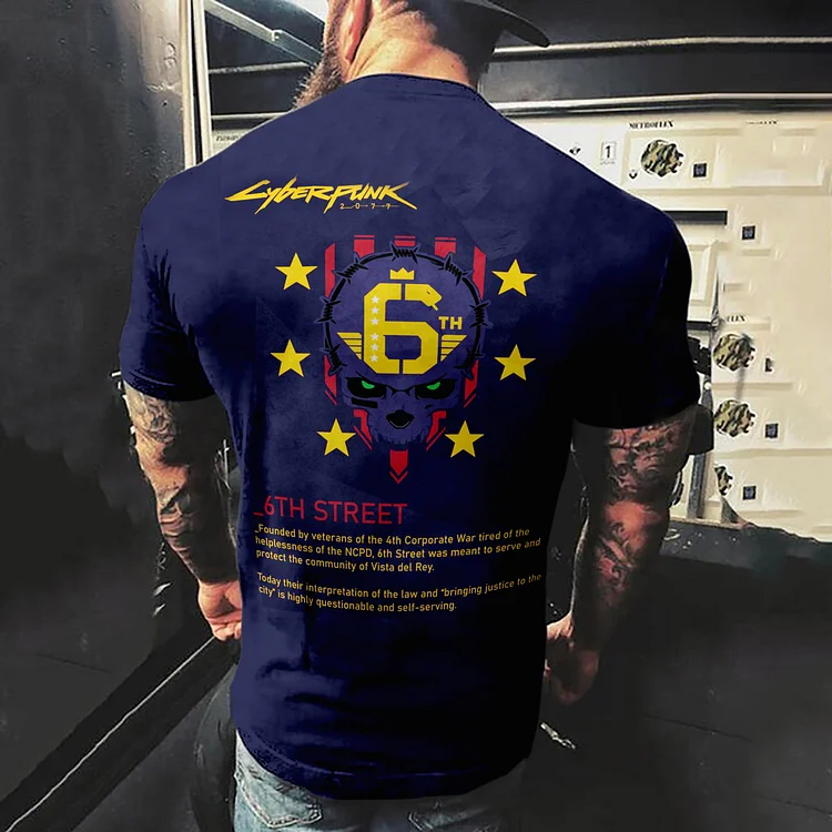 Men's Crew Neck Cyberpunk 2077 Print Casual T-Shirt