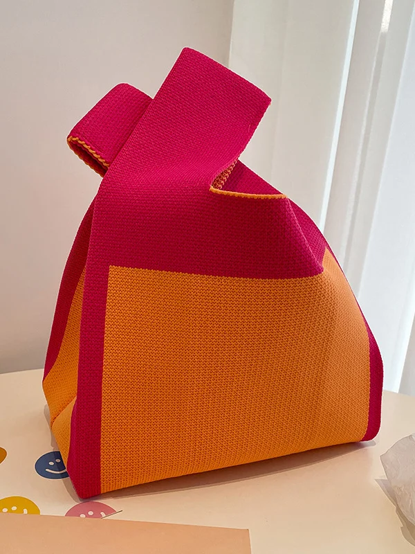 Simple Knitting Contrast Color Color-Block Bags Accessories Handbags