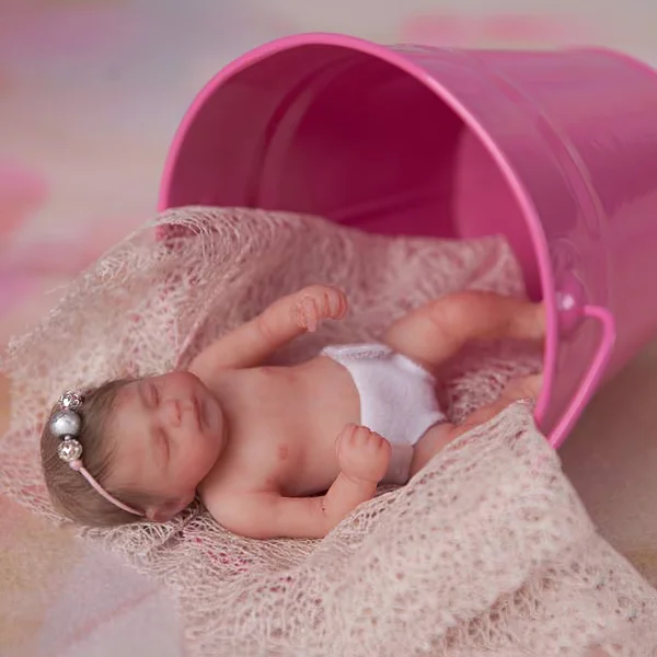 Miniature Doll Sleeping Full Body Silicone Reborn Baby Doll, 6 Inches Realistic Newborn Baby Doll Boy or Girl Named Genesis