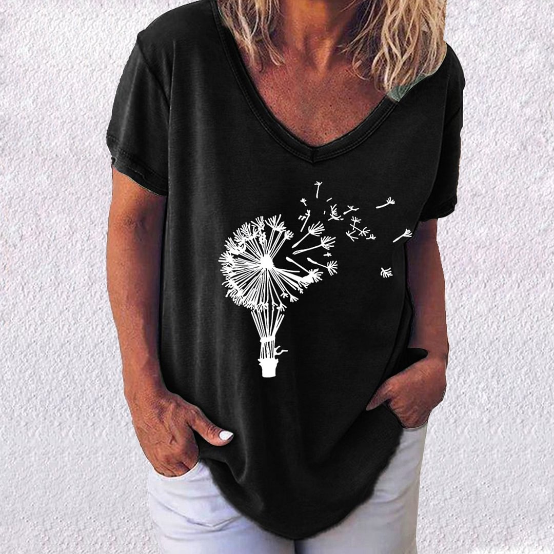 Dandelion V-neck short-sleeved T-shirt
