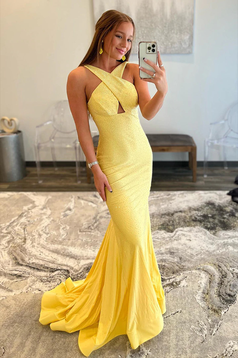 Yellow Halter Prom Dresses