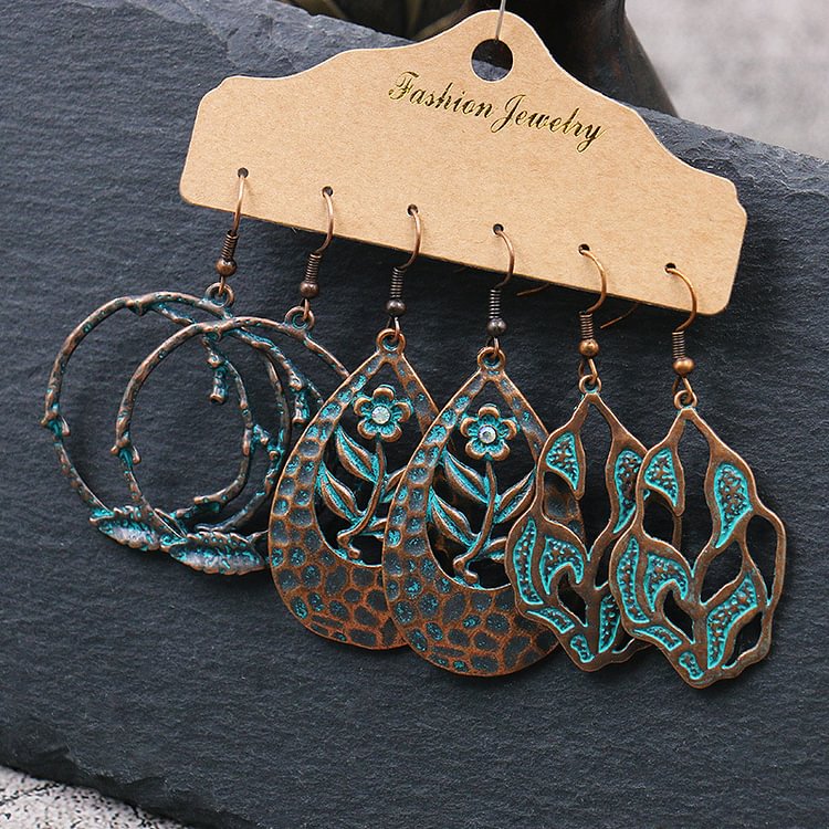 VChics Vintage Distressed Three-Piece Earrings