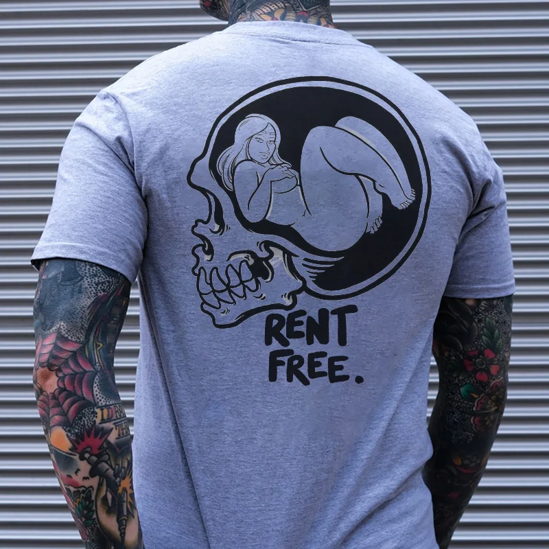 RENT FREE Naked Lady in the Skull Brain White Print T-Shirt