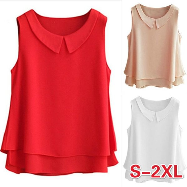 Women's Blouses Sleeveless Collar Shirt for Women Chiffon Blouse Summer Casual Female Tops Plus Size - BlackFridayBuys