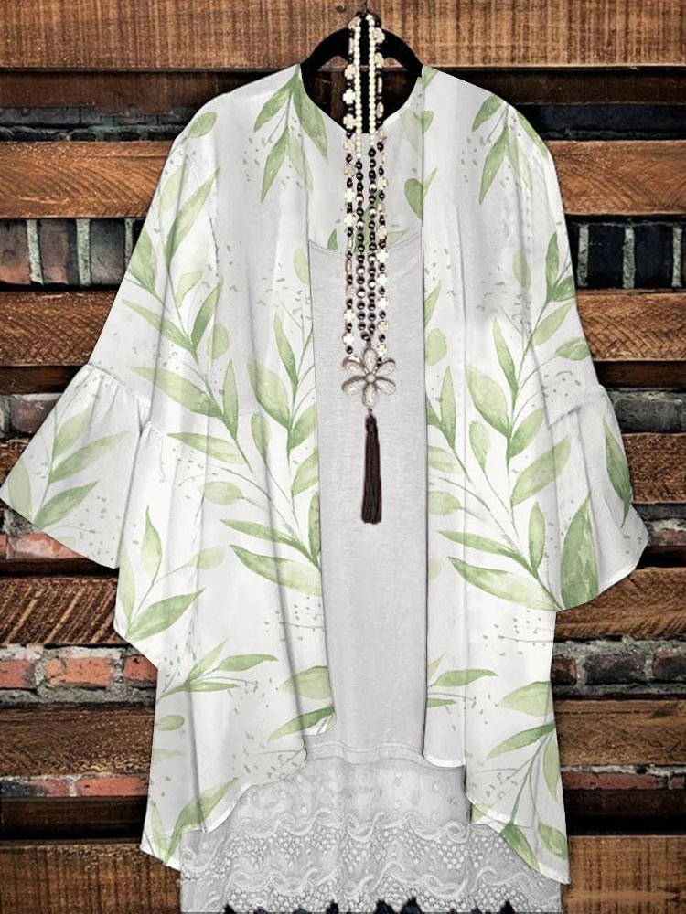 Plus Size Casual Printed Kimono Jacket P180385392
