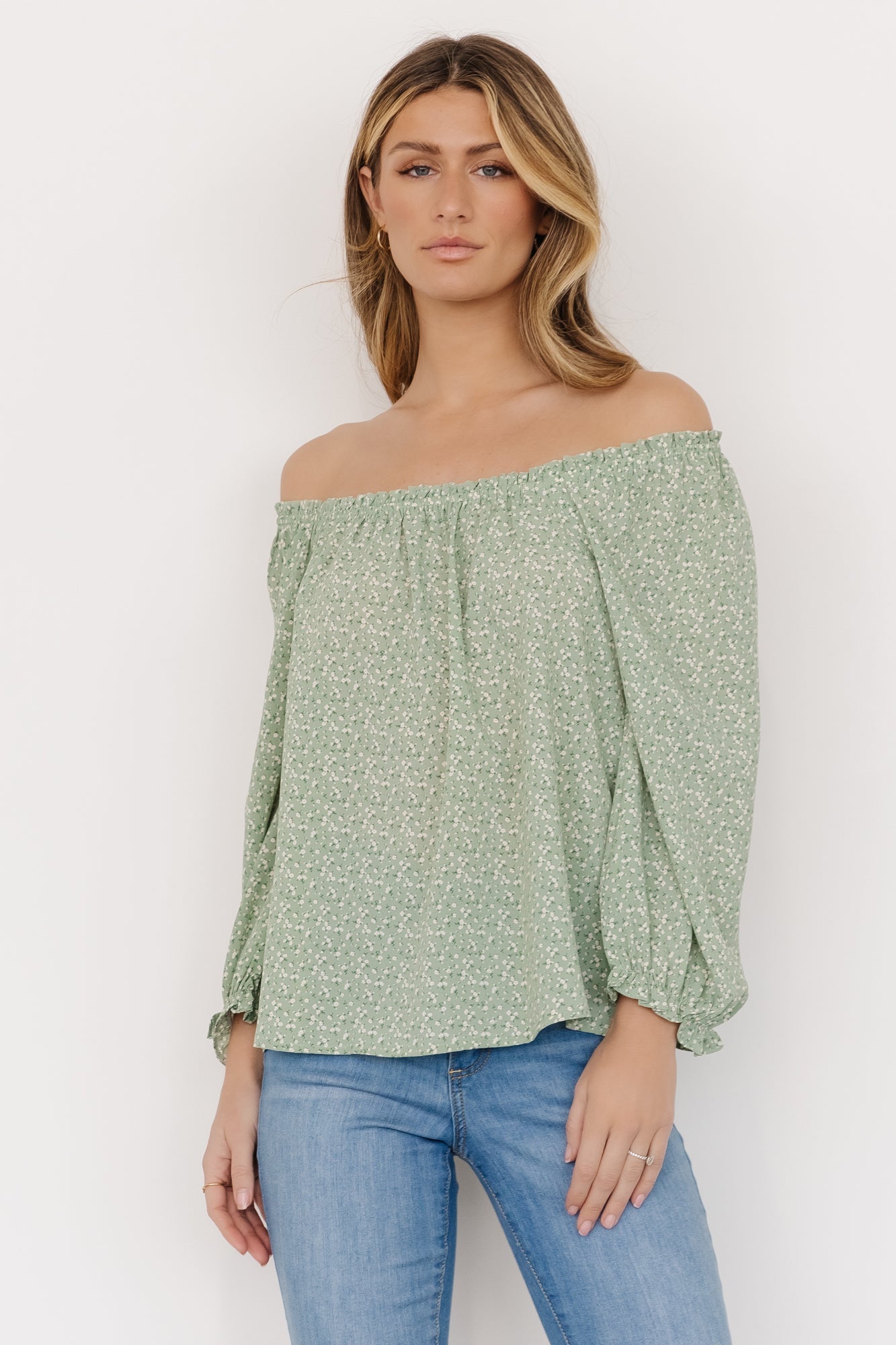 Clovis Top Sage Floral