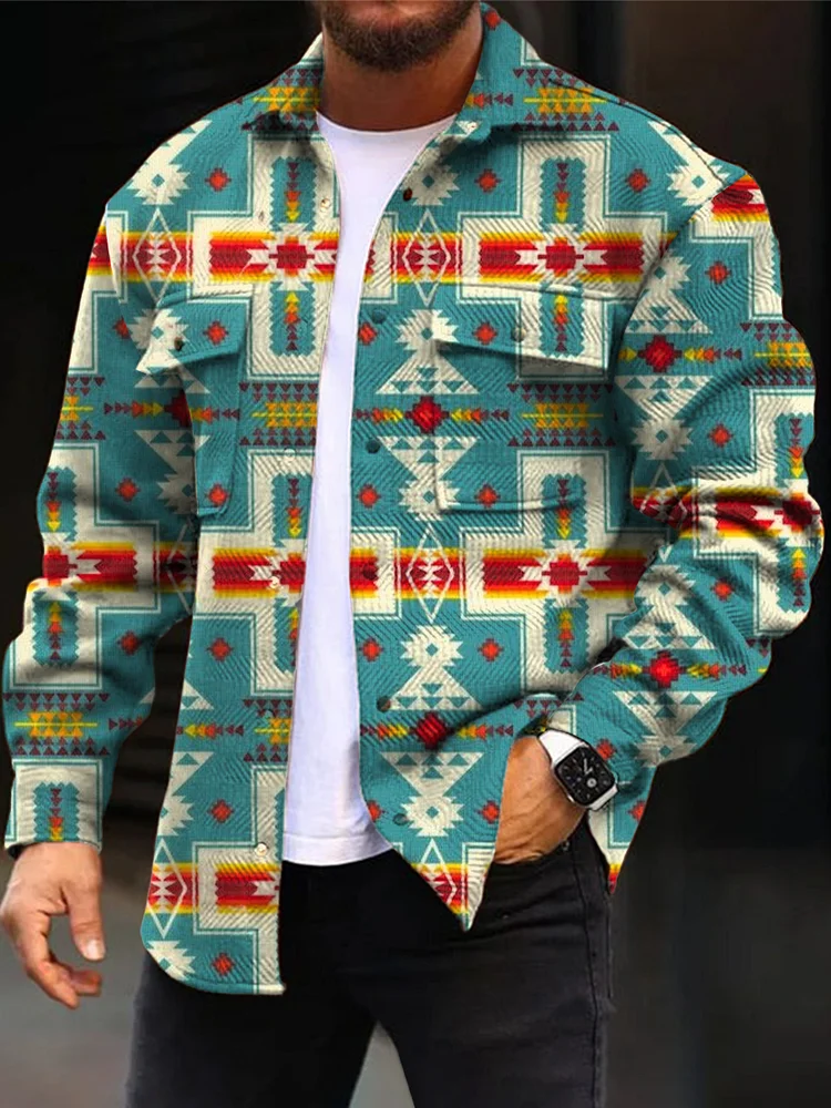 Fashion Cross Stripes Print Men's Woolen Sport Jacket