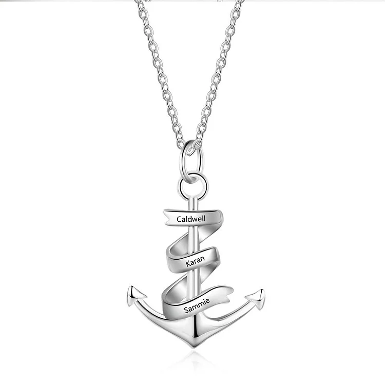 Men's Anchor Pendant Necklace Personalized with 3 Names Custom Gift For Him Father