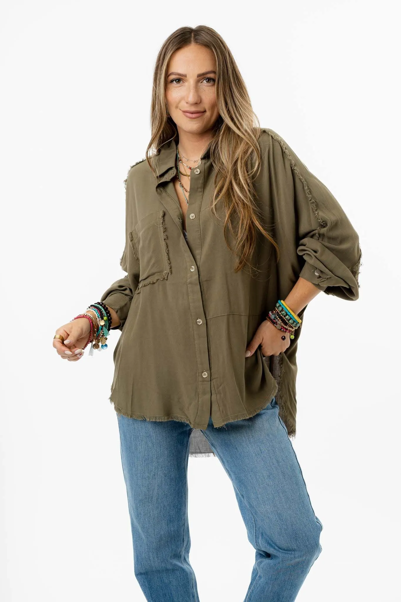 Bradley Button Down Top - Olive