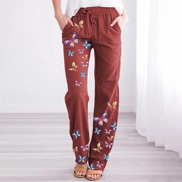 Butterfly Print Casual Pants