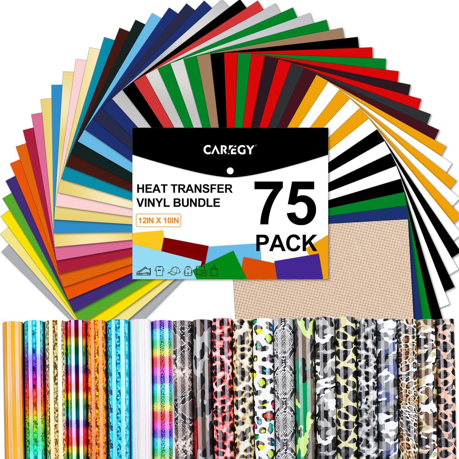 CAREGY Heat Transfer Vinyl for T-Shirts 12in.x10in. 36 Sheets-Iron On Vinyl  HTV Bundle 36Colors