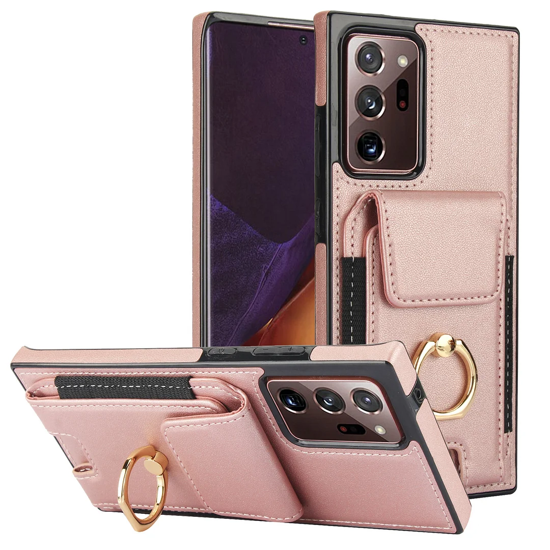 Luxury Leather Phone Case With Cards Slot And 360 Degree Rotatable Ring For Galaxy Note10/Note10 Plus/Note20/Note20 Ultra 