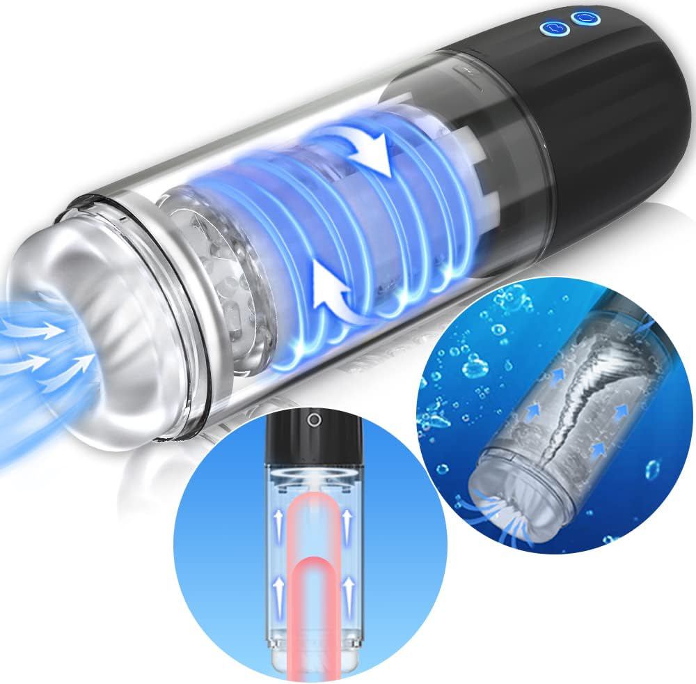 Fully Waterproof 4-in-1 Heating Telescopic Rotary And Sucking Male  Masturbator