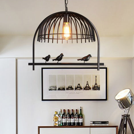 Contemporary Retro Cage Iron 1-Light Pendant Light For Dining Room