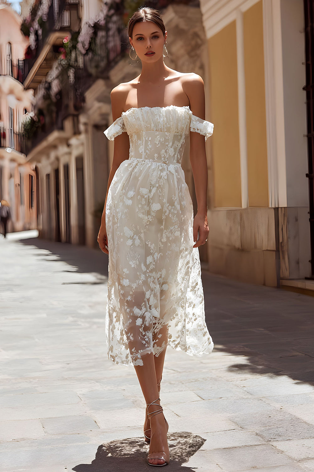 a line midi wedding dress ZAPAKA Women Ivory Lace Wedding Dress A Line Midi Bridal Dress with Cap Sleeves, Ivory / US16W