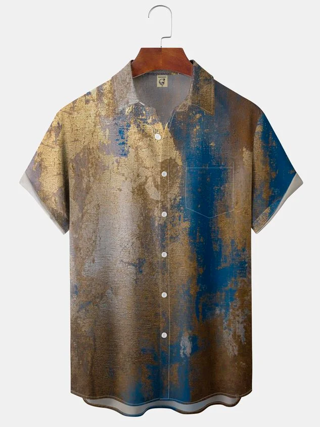 Art Painting Chest Pocket Short Sleeve Casual Shirt