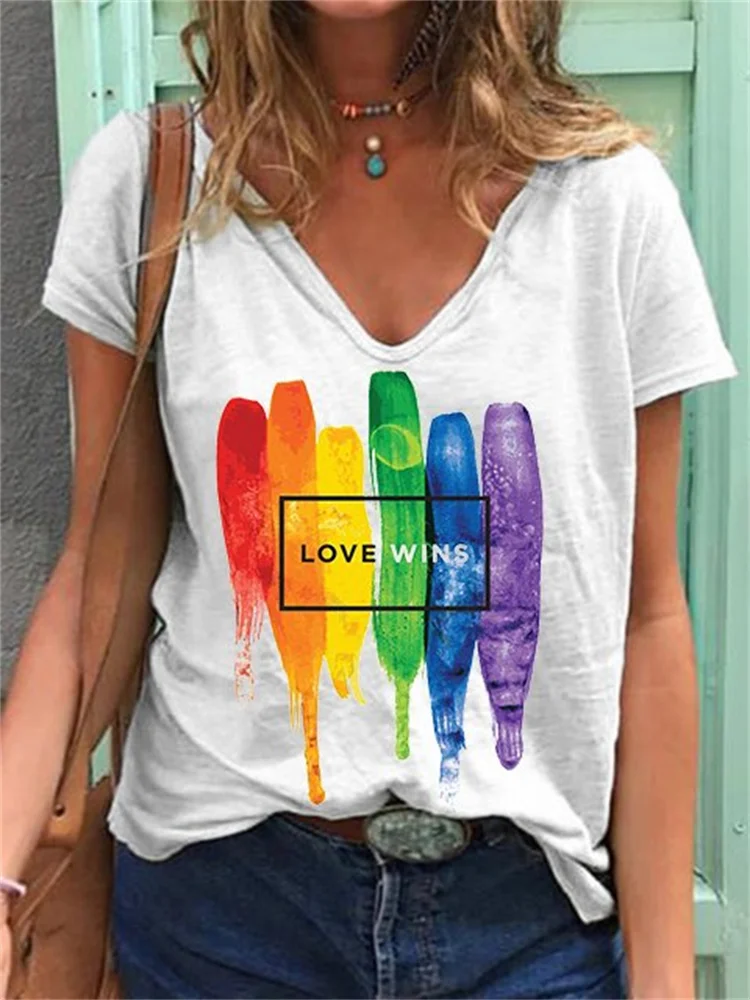 Love Wins Rainbow Graffiti V Neck T Shirt