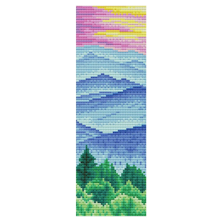 11CT Stamped Double-Sided Mountain Scenery Embroidery Bookmarks 18x6cm for Kids gbfke