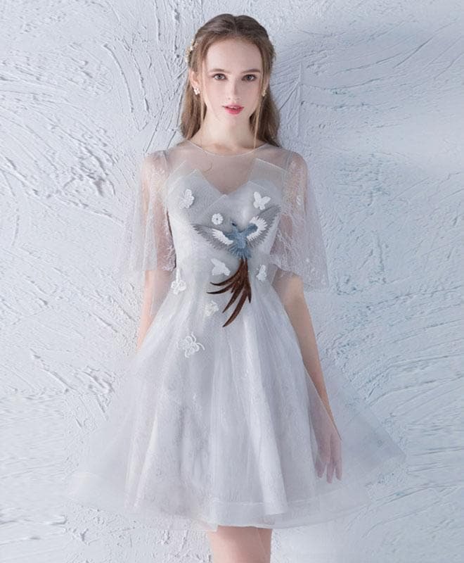 Cute Gray Tulle Short Prom Dress, Gray Homecoming Dress