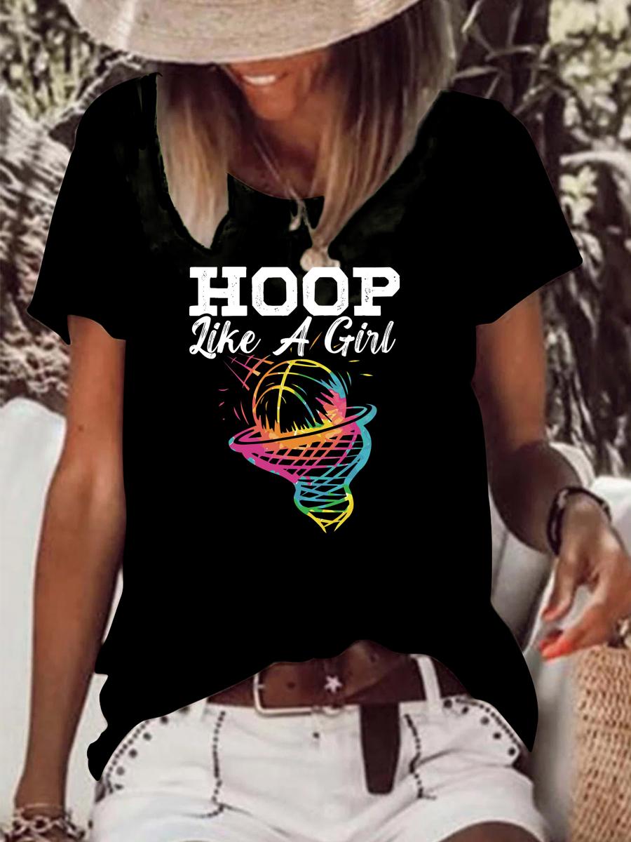 Basketball Girl Hoop Junkie Sport Lover Basketball Raw Hem Tee-Guru-buzz