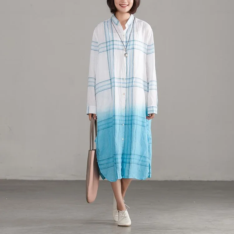 Italian cotton quilting clothes Plus Size Plaid Casual Single Breasted Loose Shirt Dress