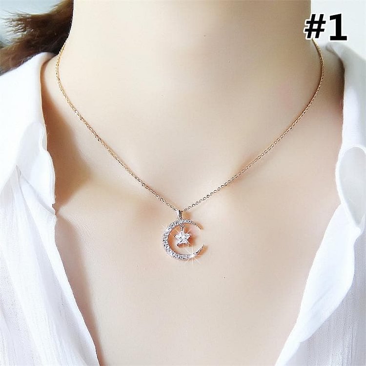 Golden/Silver Kawaii Star Moon Necklace SP178629