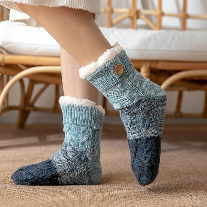 Crochet Slipper Socks with Grippers for Elderly Fluffy Bed Socks for