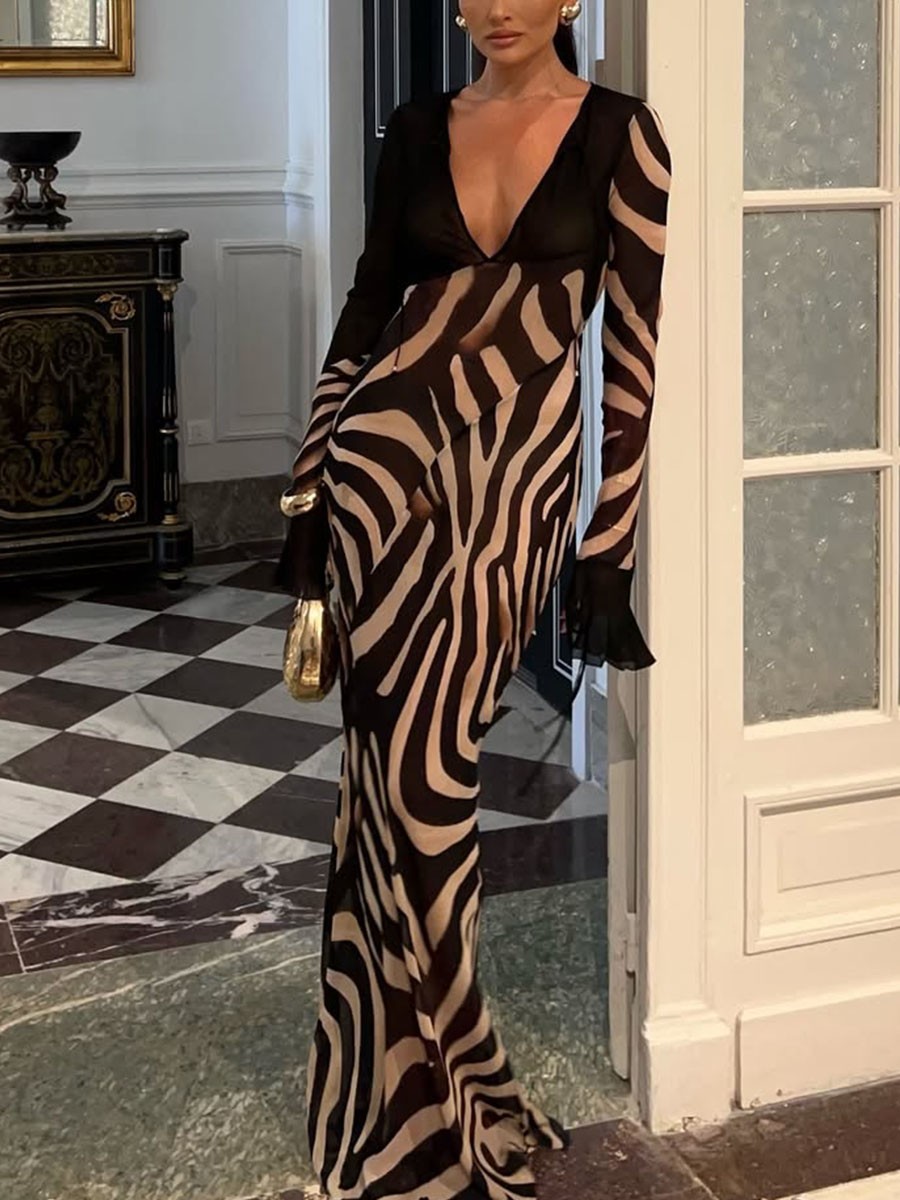 zebra print bridesmaid dresses Brown Zebra Print Infinite Journey Maxi Dress