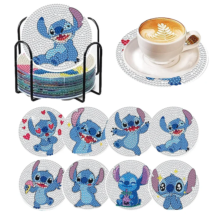 8 Pcs Stitch Diamond Art Coasters With Holder Diamond Art Painting Coasters Kits