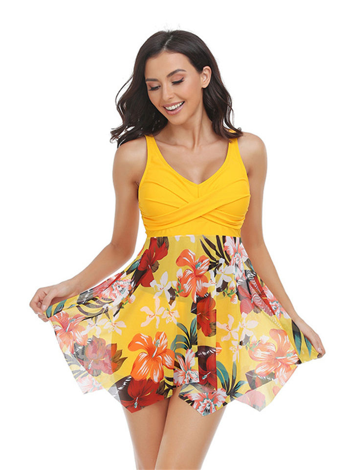 The New Women's Swimsuit Mesh Skirt Split Swimsuit Cross Straps