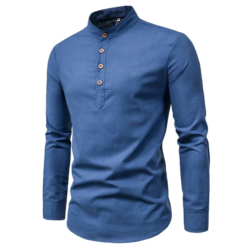 Men's stand collar cotton and linen tops