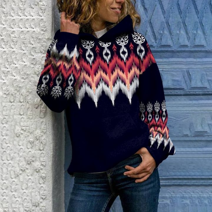 Vefave Vintage Contrast Long Sleeve Hoodie