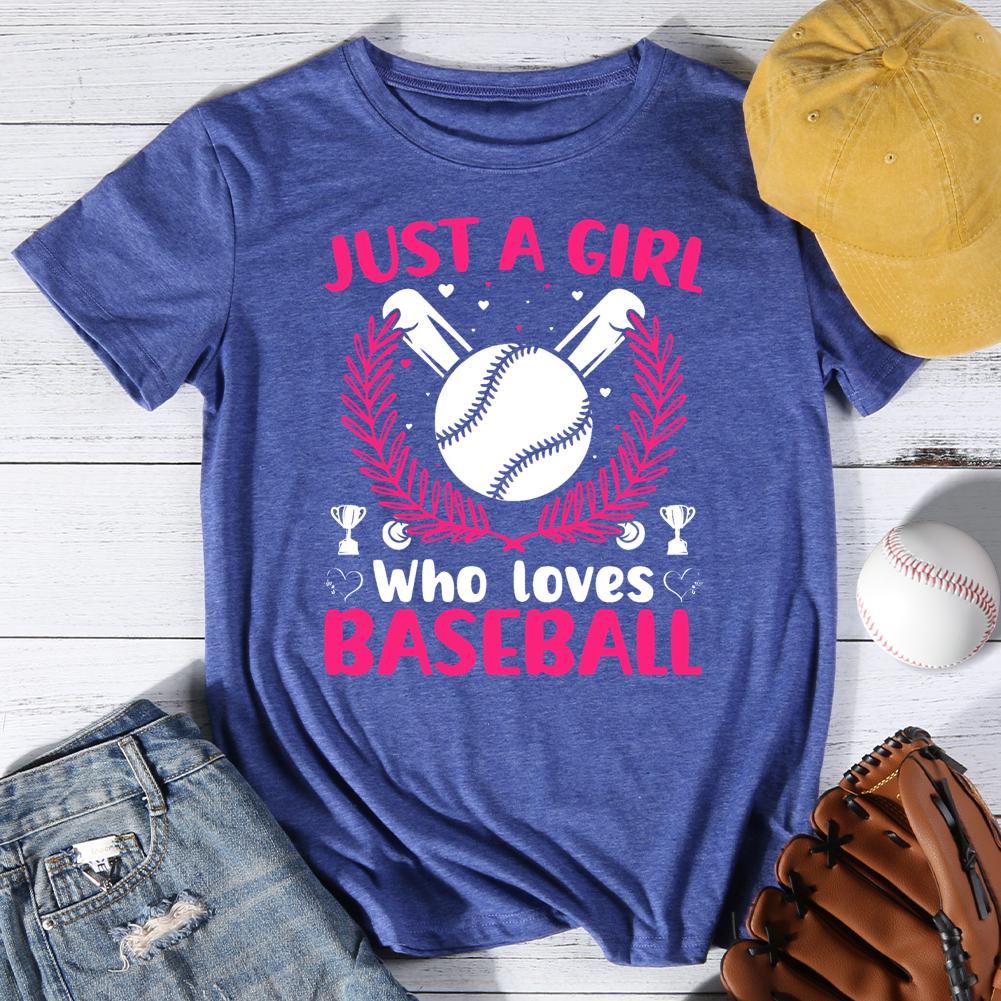 Just a girl who loves baseball Round Neck T-shirt-0025506-Guru-buzz