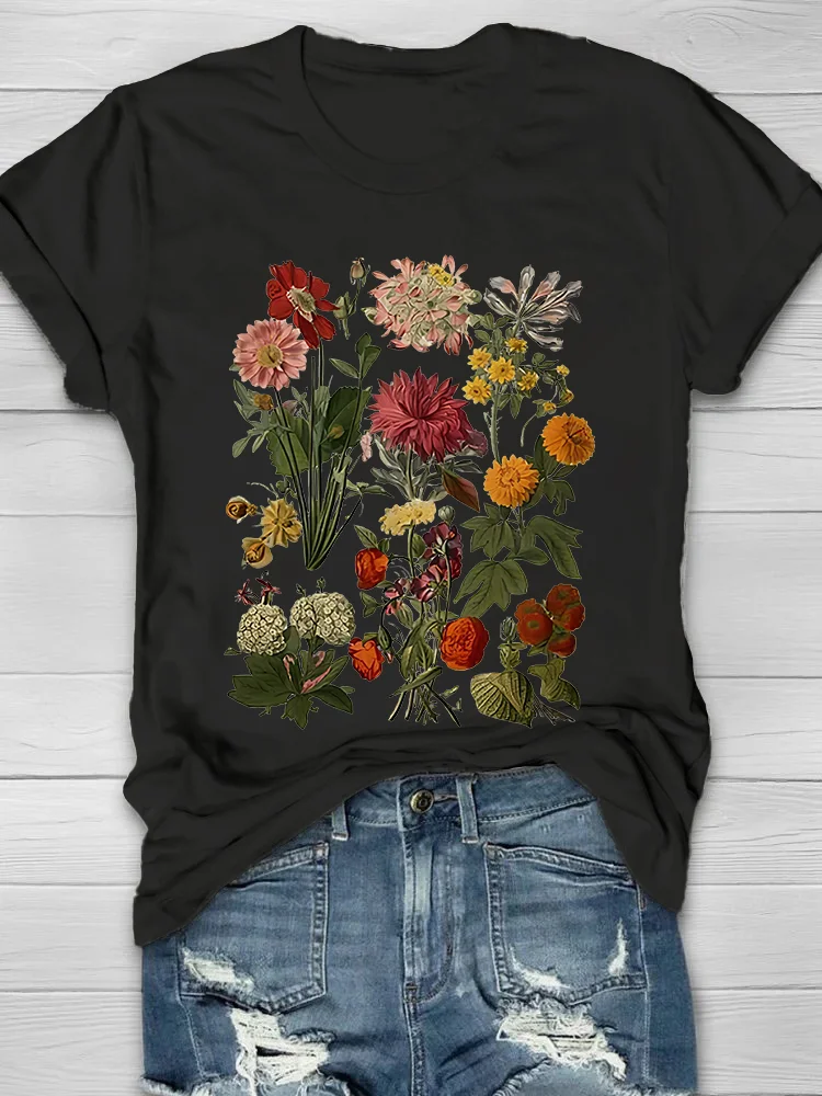 Vintage Garden Flowers Print Women's T-shirt