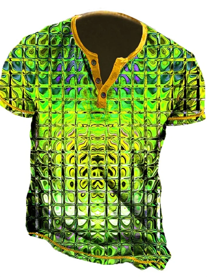 Men's Henley Shirt Graphic 3D Print Outdoor Daily Short Sleeve Tops-Cosfine