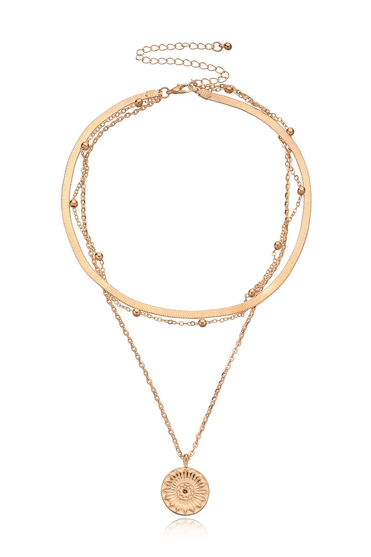 Bead Cross Chain Round Pendant Necklaces
