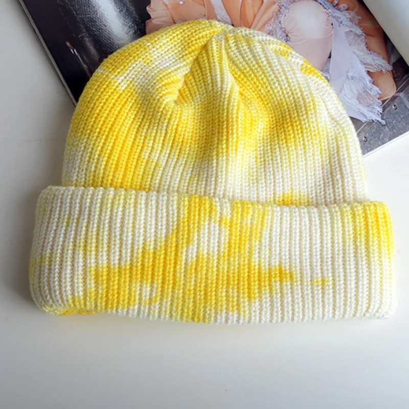 Tie dye all-match cozy cotton knitted hat