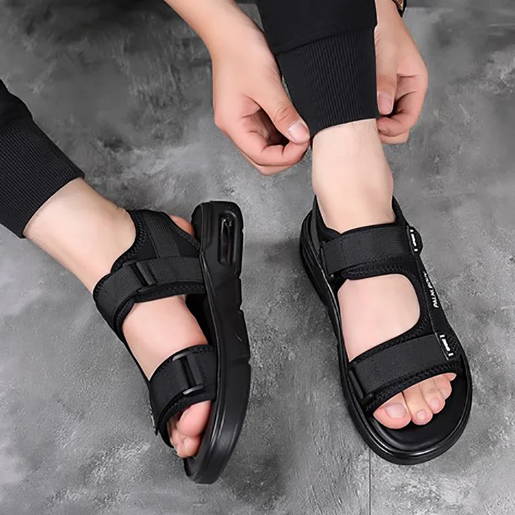 Buckle Cut Out Letter Patch Flat Sandals