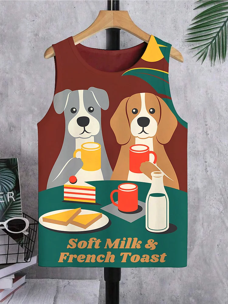 Men's Soft Milk And French Taost Dogs Print Vacation Tank Top