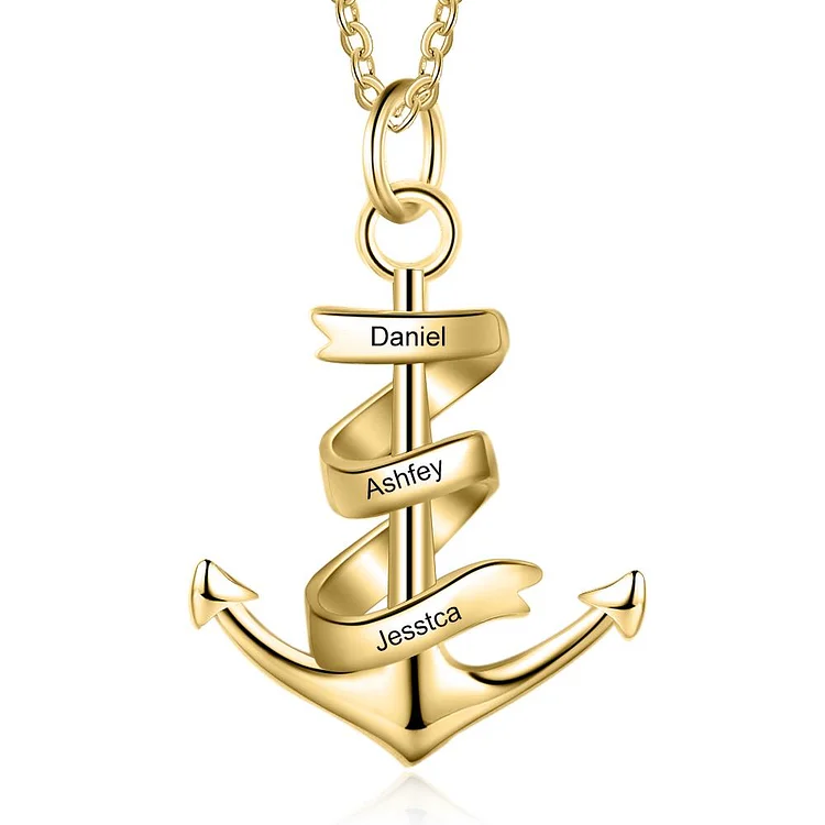Men's Anchor Pendant Necklace Personalized with 3 Names Custom Gift For Him Father