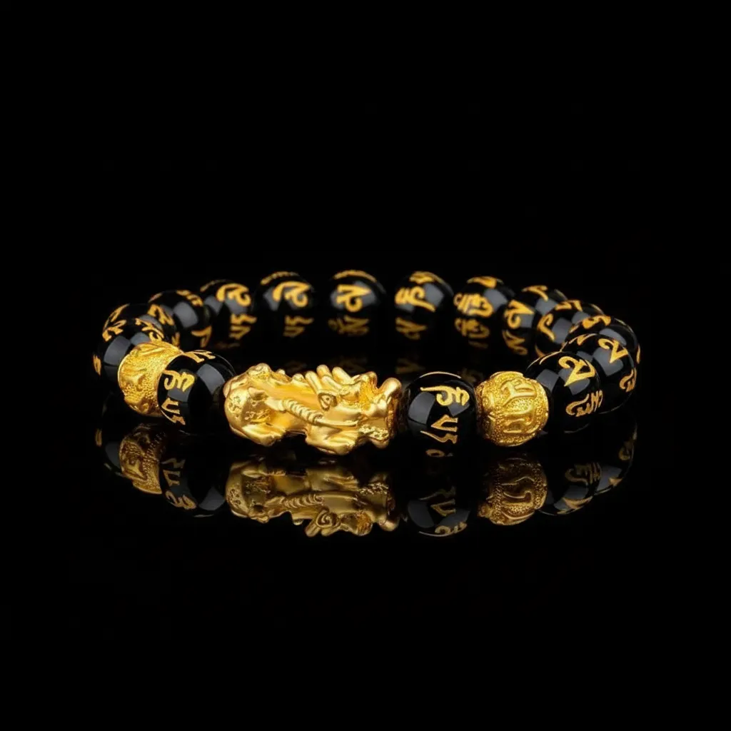 The Guardian Pixiu: Black Obsidian & Mantra Bracelet