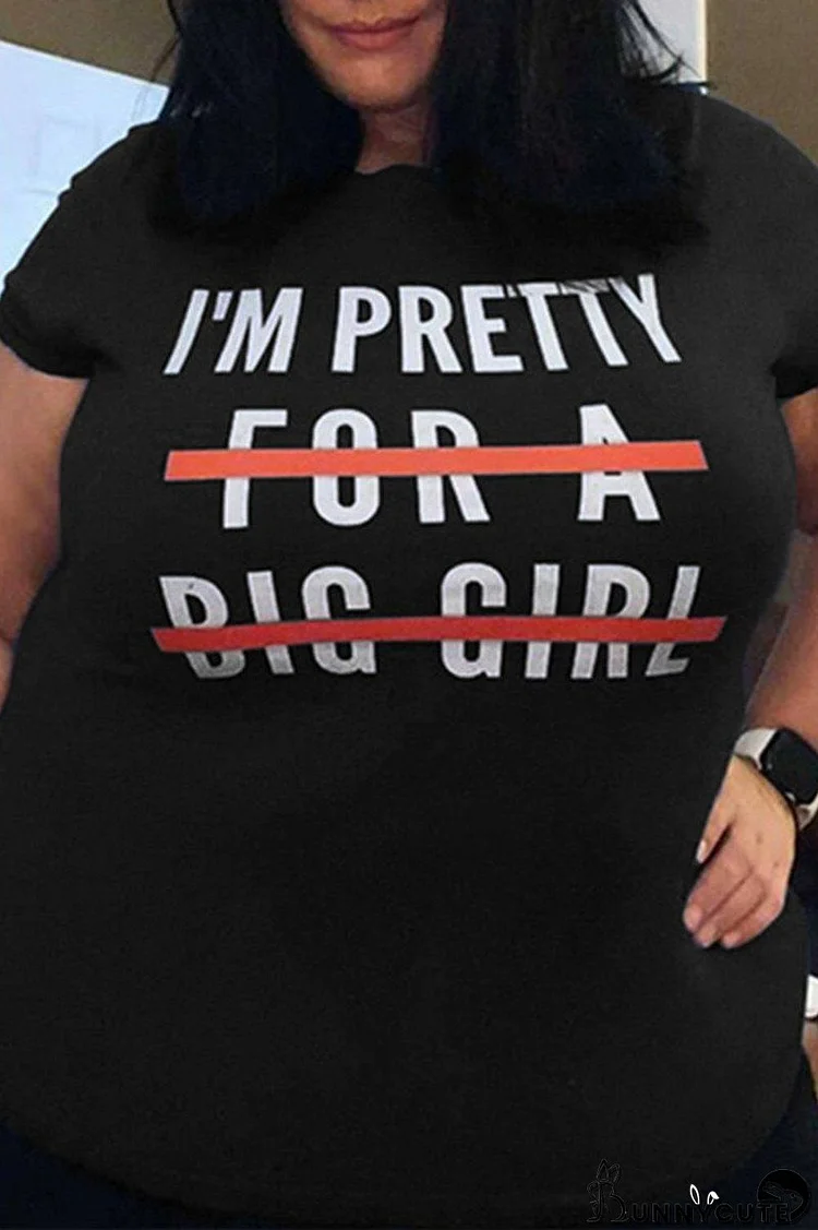 Black Plus Size Casual Fashion Print Basic O Neck Plus Size Tops