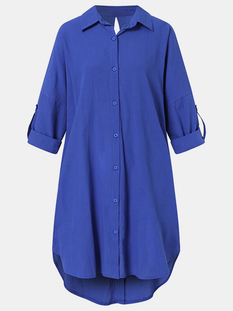Solid Color Lapel Button Casual Blouse For Women P1803353