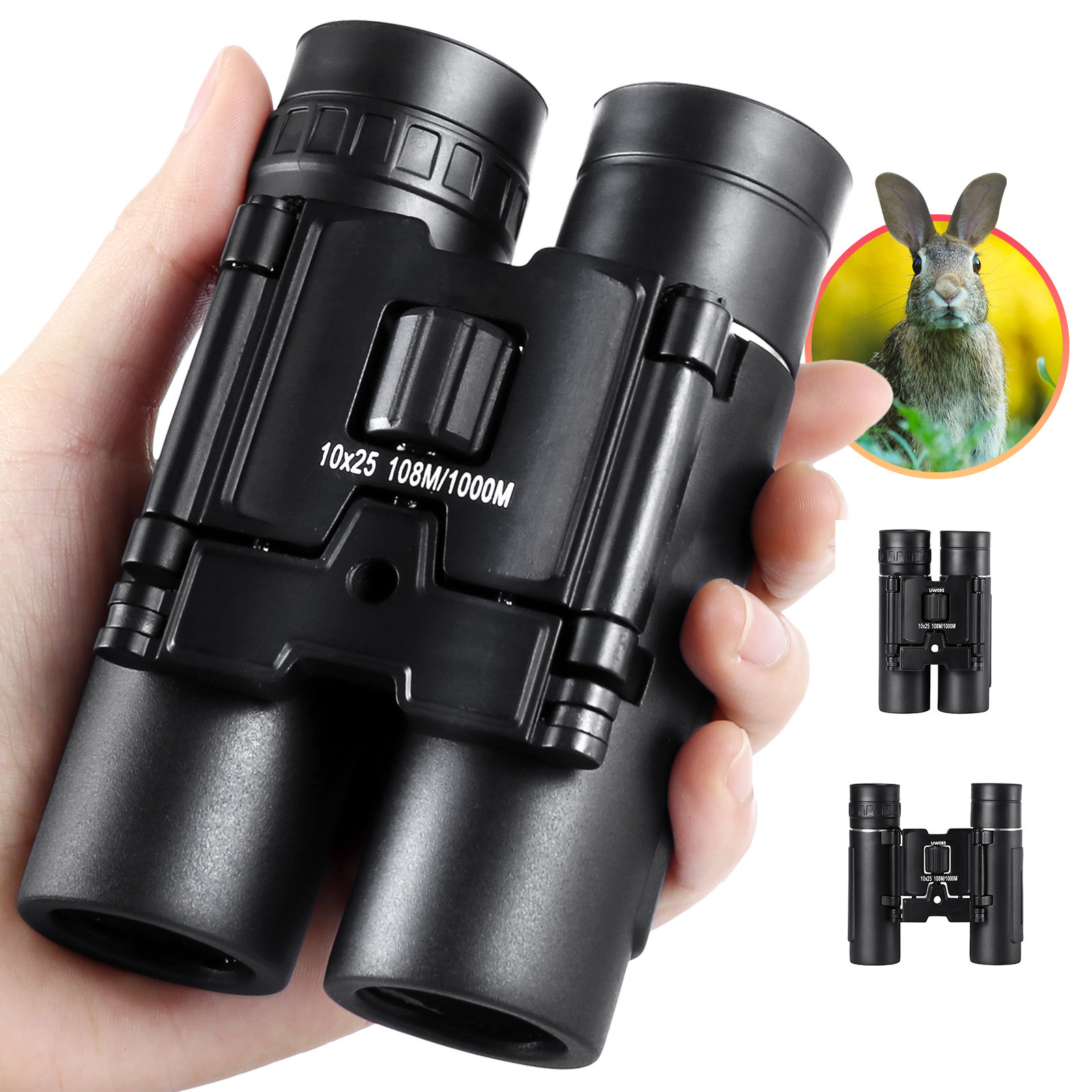 10X25 Foldable Binoculars, BAK4 Prism, Low Light Night Vision for Adults  and Kids, Waterproof Pocket Binoculars for Bird Watching, Hunting, Hiking