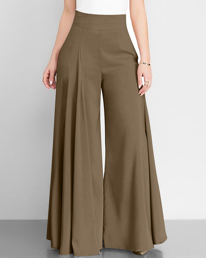 Solid Color High Waist Wide Leg Pants