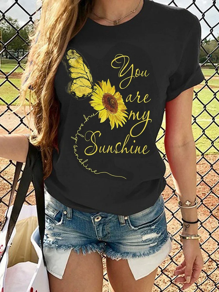 Bestdealfriday You Are My Sunshine Sunflower Hippie Neck Short Sleeve Tee