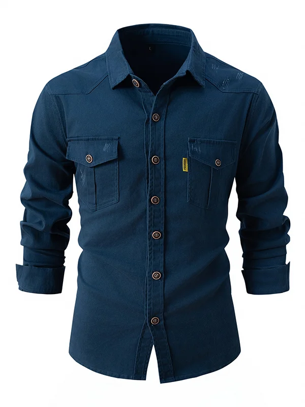 Men's Ripped Single Breasted Turndown Collar Long Sleeve Shirt